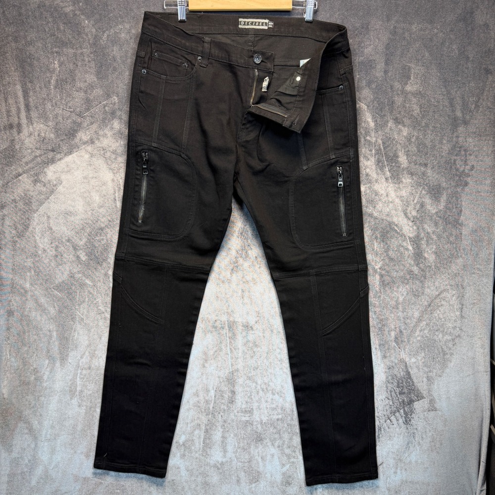 Decibel Cargo Pants Mens Black Slim 40x34 Biker Moto Streetwear Utility